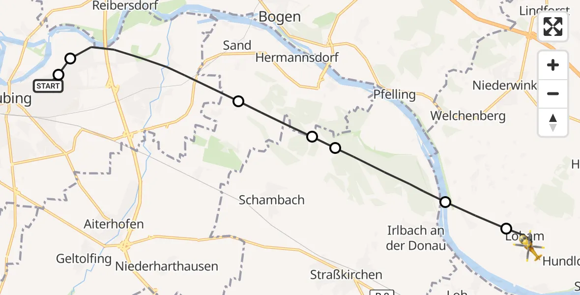 Flugroute Rettungshubschrauber Sankt Elisabeth Hospital Straubing - Mariaposching, 21 April 2026, 12:28