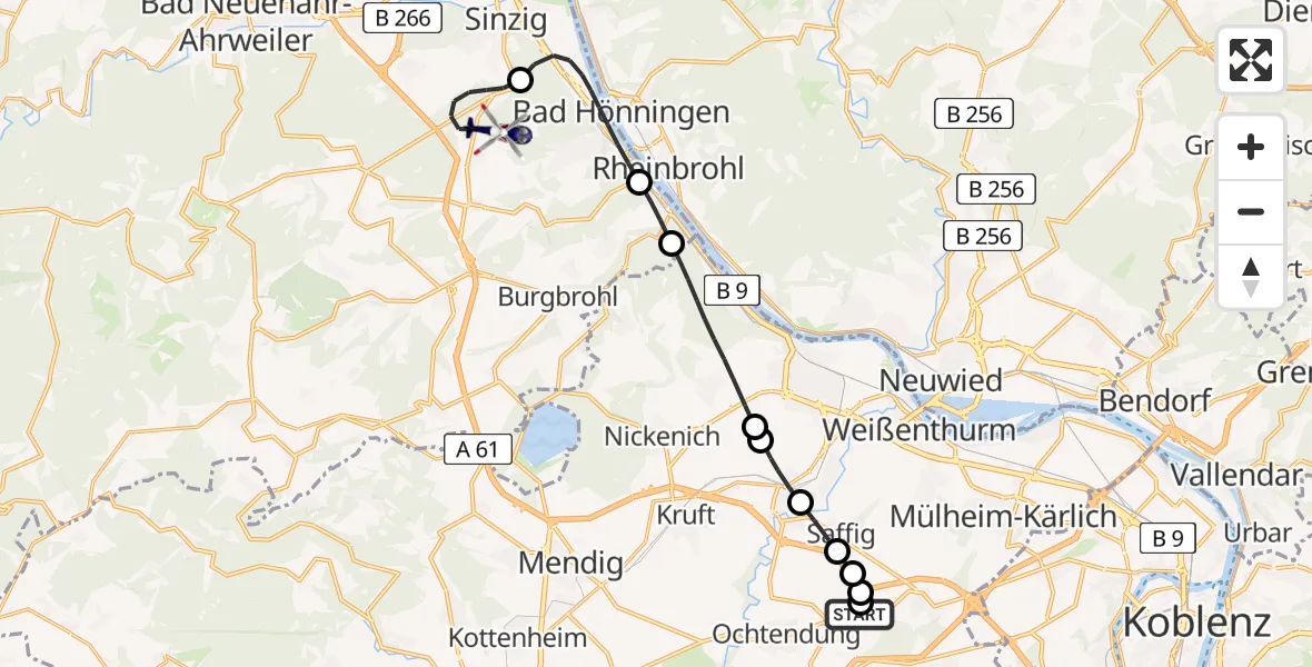 Flugroute Polizeihubschrauber Ochtendung Hubschrauberlandeplatz - Sinzig, 21 April 2026, 12:28