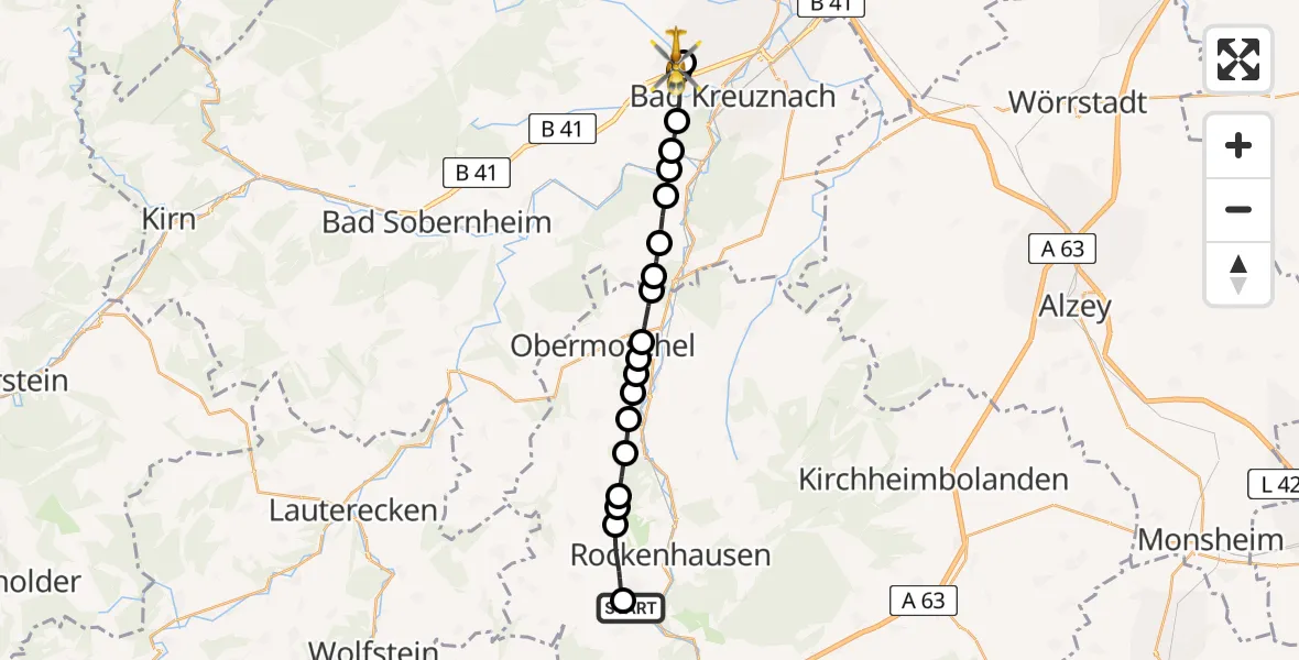 Flugroute Rettungshubschrauber Imsweiler UL - Hargesheim, 21 April 2026, 12:29
