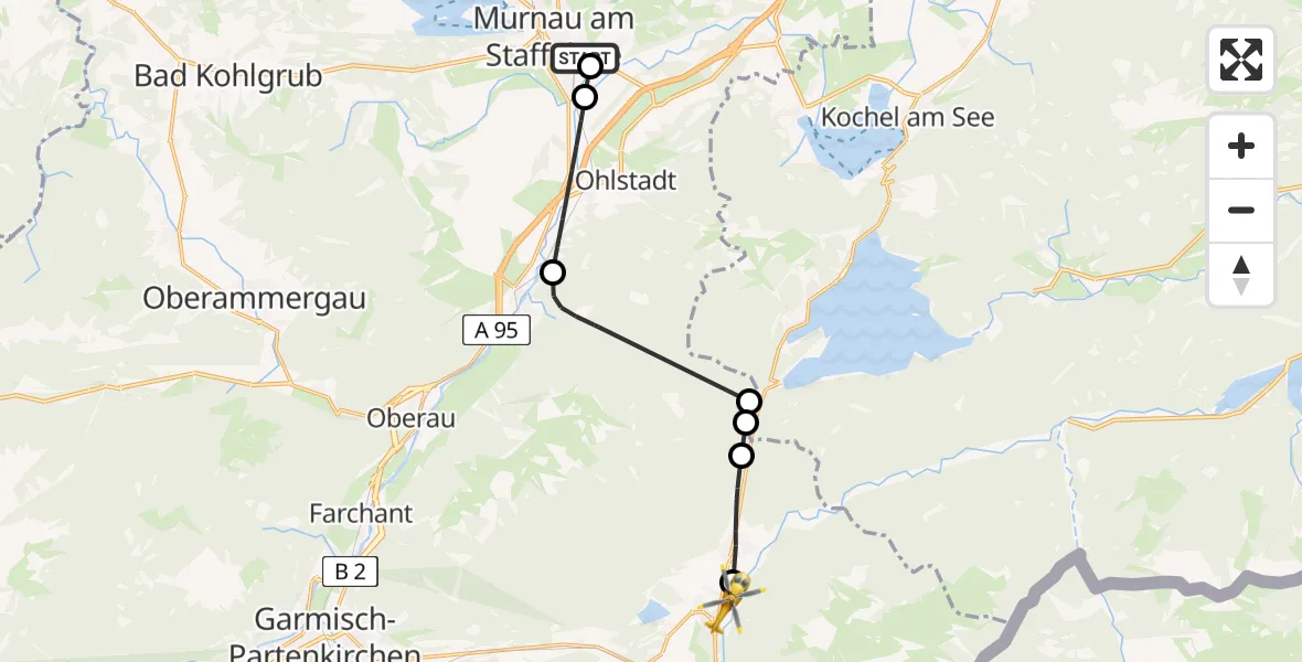 Flugroute Rettungshubschrauber Murnau Accident Hospital - Krün, 21 April 2026, 12:31