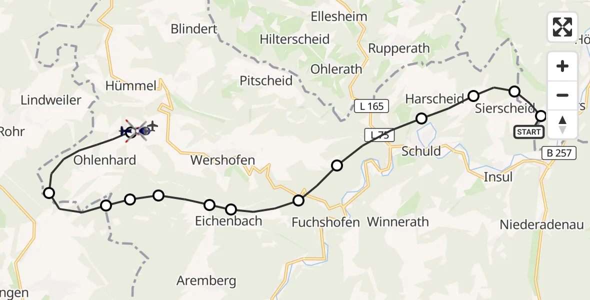 Flugroute Polizeihubschrauber Insul - Wershofen/Eifel Flugplatz, 21 April 2026, 12:38