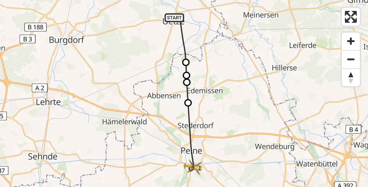 Flugroute Rettungshubschrauber Uetze - Peine, 21 April 2026, 12:38