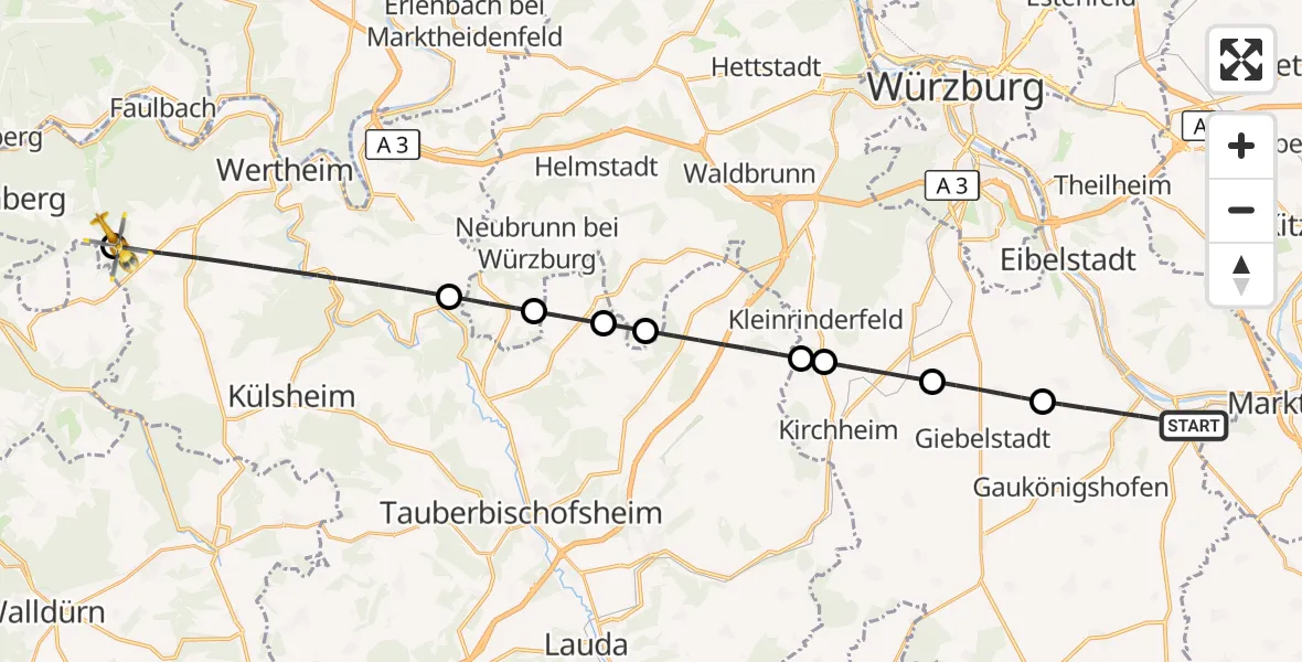 Flugroute Rettungshubschrauber Ochsenfurt - Freudenberg, 21 April 2026, 12:39