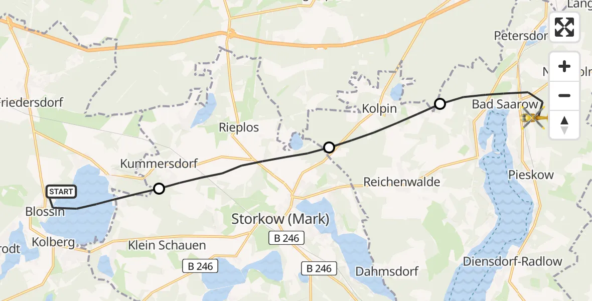 Flugroute Rettungshubschrauber Heidesee - Bad Saarow, 21 April 2026, 12:41