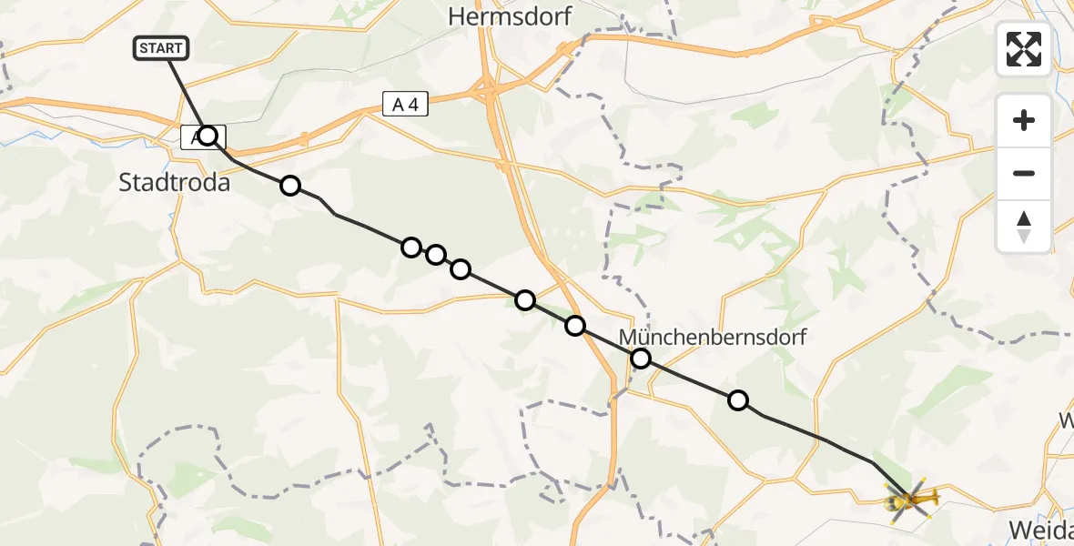 Flugroute Rettungshubschrauber Ruttersdorf-Lotschen - Harth-Pöllnitz, 21 April 2026, 12:42