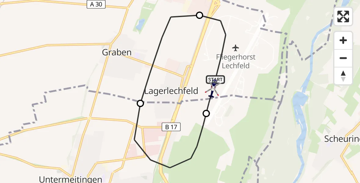 Flugroute Polizeihubschrauber Lechfeld Militärflugplatz - Lechfeld Militärflugplatz, 21 April 2026, 12:42