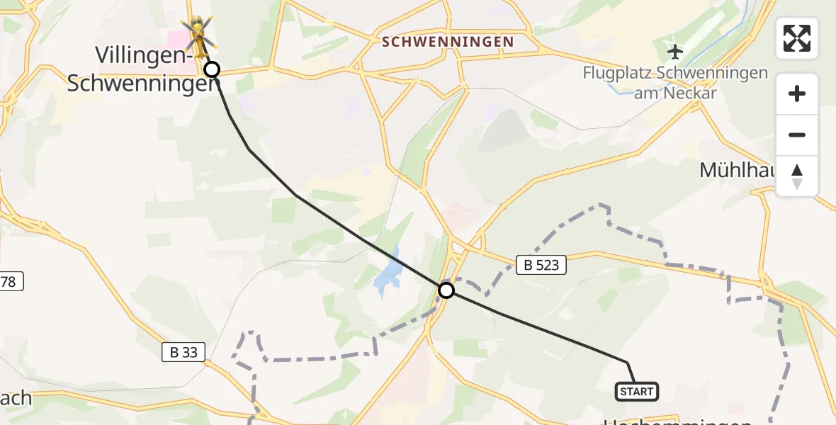 Flugroute Rettungshubschrauber Bad Dürrheim - DRF Air Rescue Station Villingen-Schwenningen Hubschrauberlandeplatz (Christoph 11), 21 April 2026, 12:43