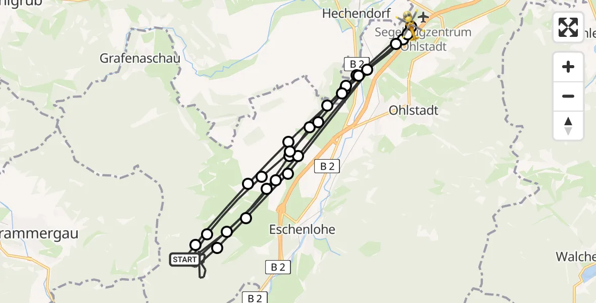 Flugroute Rettungshubschrauber Eschenlohe - Ohlstadt Flugplatz, 21 April 2026, 12:47
