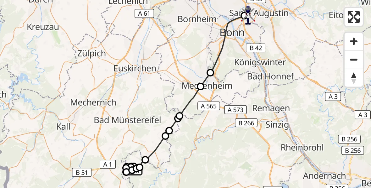 Flugroute Polizeihubschrauber Wershofen/Eifel Flugplatz - Sankt Augustin, 21 April 2026, 12:49