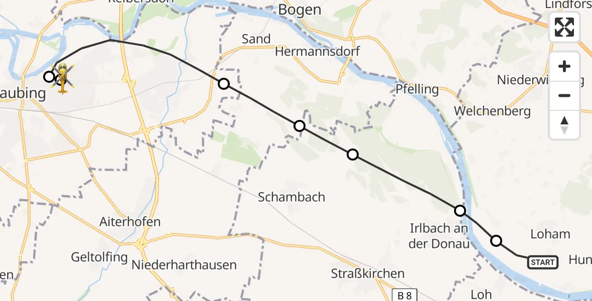 Flugroute Rettungshubschrauber Mariaposching - Sankt Elisabeth Hospital Straubing, 21 April 2026, 12:50
