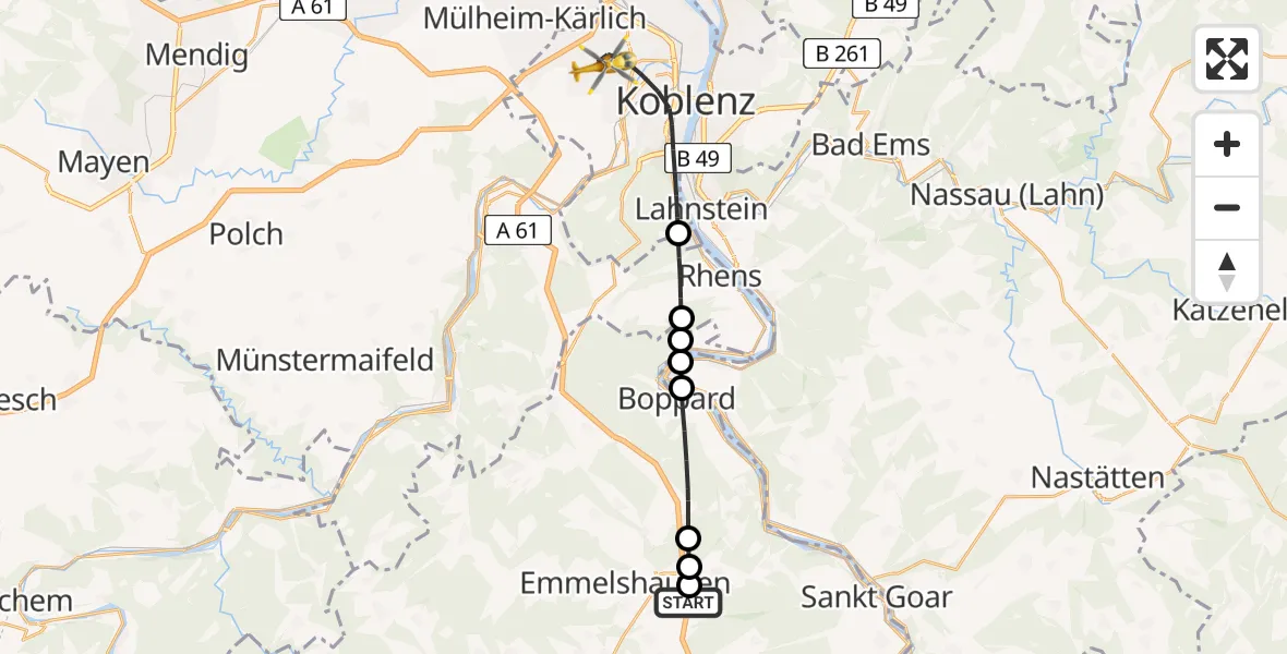 Flugroute Rettungshubschrauber Hungenroth - Koblenz, 21 April 2026, 12:51