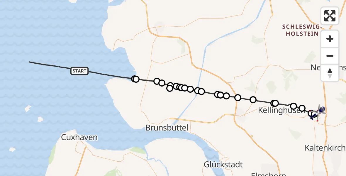 Flugroute Polizeihubschrauber Friedrichskoog - Fuhlendorf, 21 April 2026, 13:00
