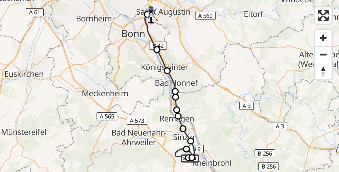 Flugroute Polizeihubschrauber Bad Breisig - Sankt Augustin, 21 April 2026, 13:01