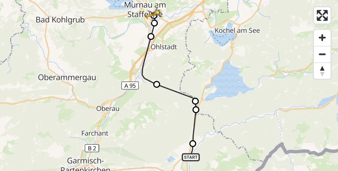 Flugroute Rettungshubschrauber Krün - Murnau Accident Hospital, 21 April 2026, 13:02