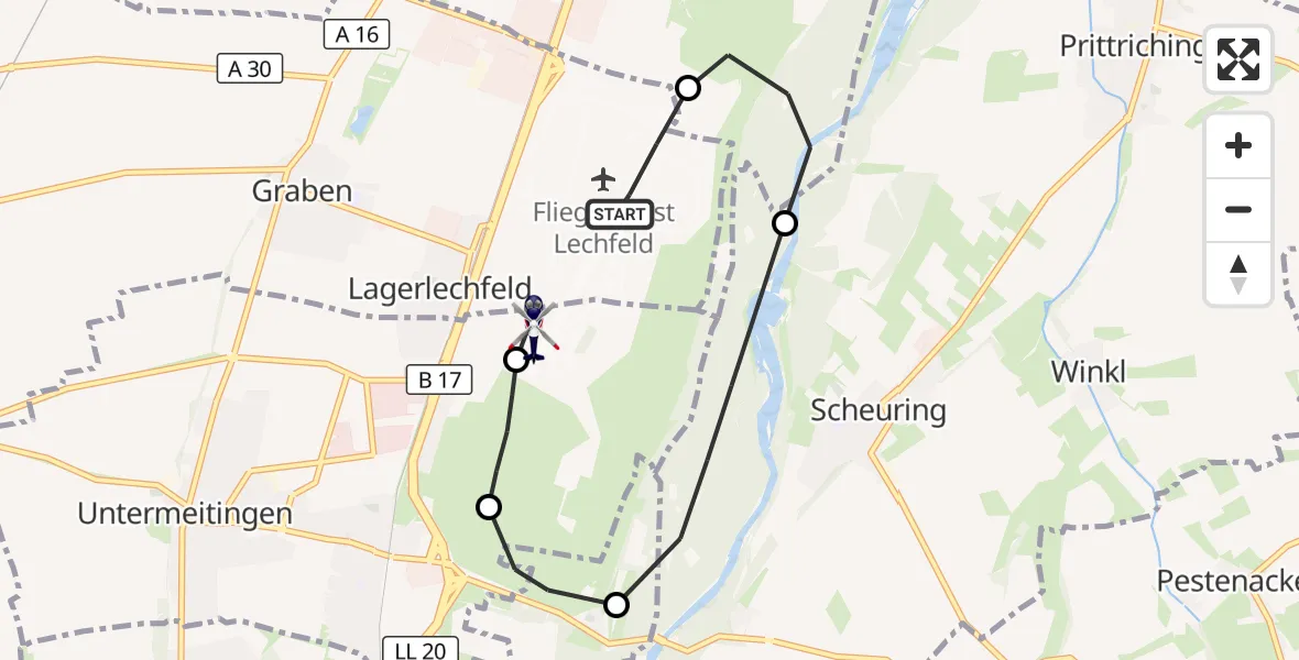 Flugroute Polizeihubschrauber Lechfeld Militärflugplatz - Lechfeld Militärflugplatz, 21 April 2026, 13:05