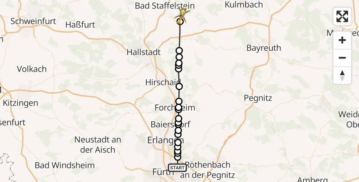 Flugroute Rettungshubschrauber Flughafen Nuremberg - Bad Staffelstein, 21 April 2026, 13:06
