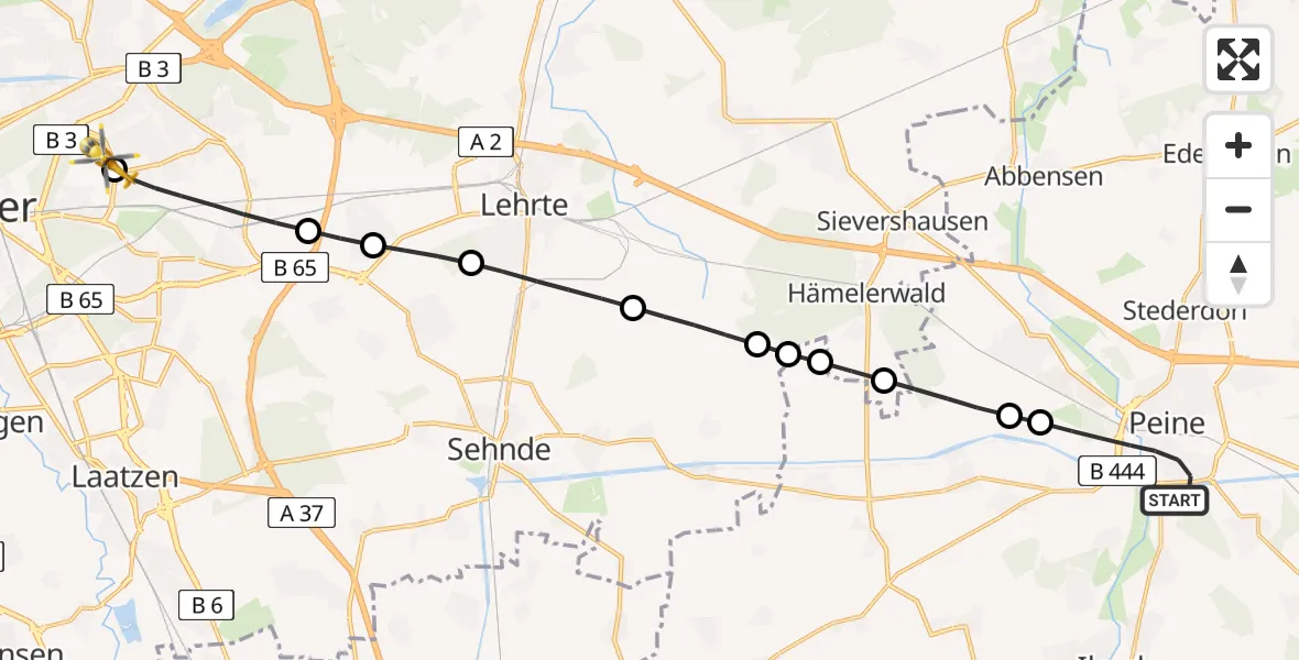 Flugroute Rettungshubschrauber Peine - Hannover Luftrettung Hubschrauberlandeplatz (Christoph 4), 21 April 2026, 13:08