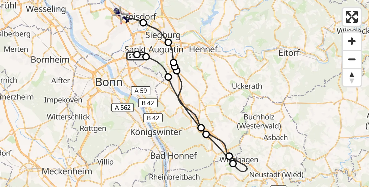 Flugroute Polizeihubschrauber Sankt Augustin - Troisdorf, 21 April 2026, 13:08