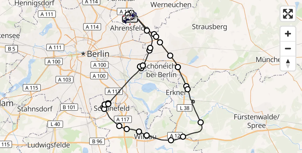 Flugroute Polizeihubschrauber Ahrensfelde Hubschrauberlandeplatz - Ahrensfelde Hubschrauberlandeplatz, 21 April 2026, 13:11