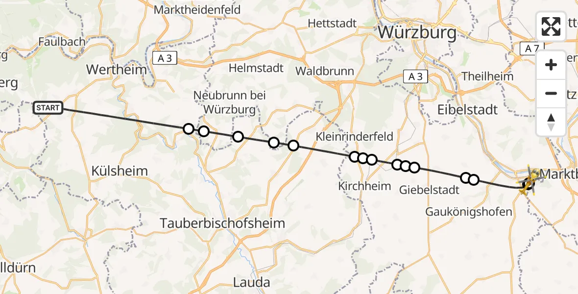 Flugroute Rettungshubschrauber Wertheim - Ochsenfurt Hospital, 21 April 2026, 13:15