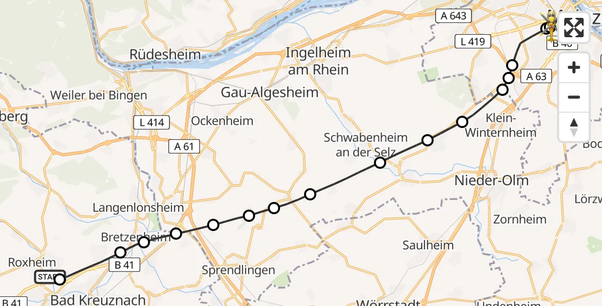 Flugroute Rettungshubschrauber Hargesheim - Mainz University Hospital, 21 April 2026, 13:15