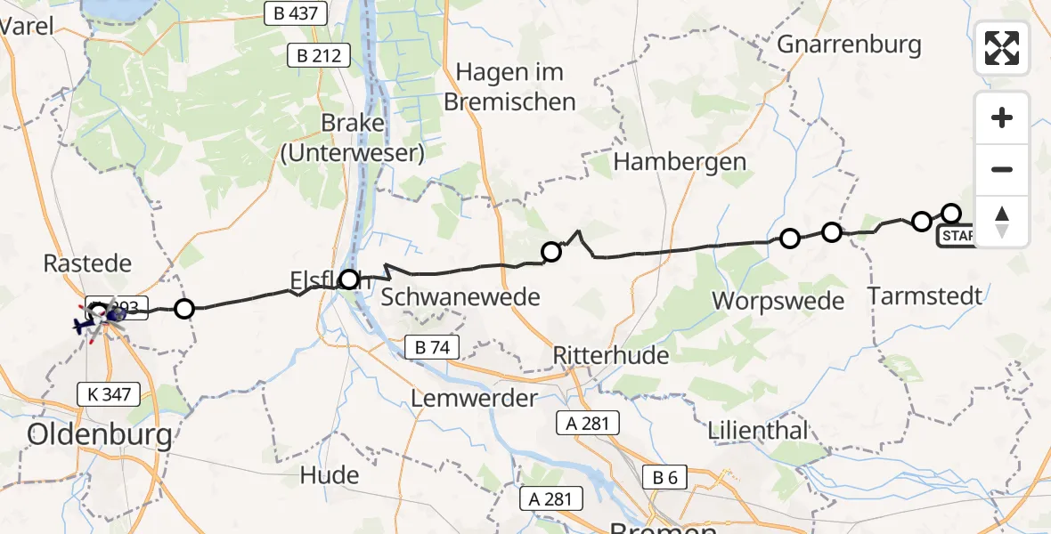 Flugroute Polizeihubschrauber Hepstedt - Rastede, 21 April 2026, 13:15