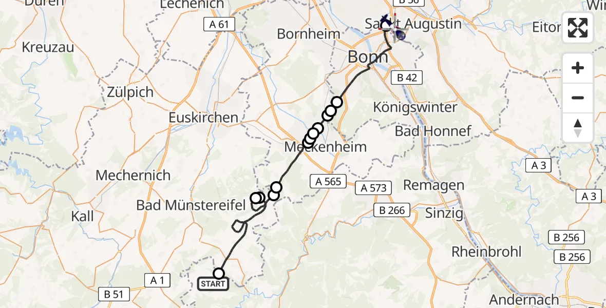 Flugroute Polizeihubschrauber Hümmel - Sankt Augustin, 21 April 2026, 13:16