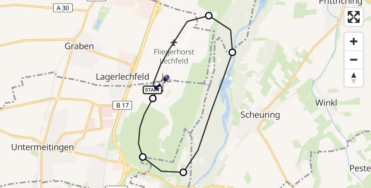 Flugroute Polizeihubschrauber Lechfeld Militärflugplatz - Lechfeld Militärflugplatz, 21 April 2026, 13:16