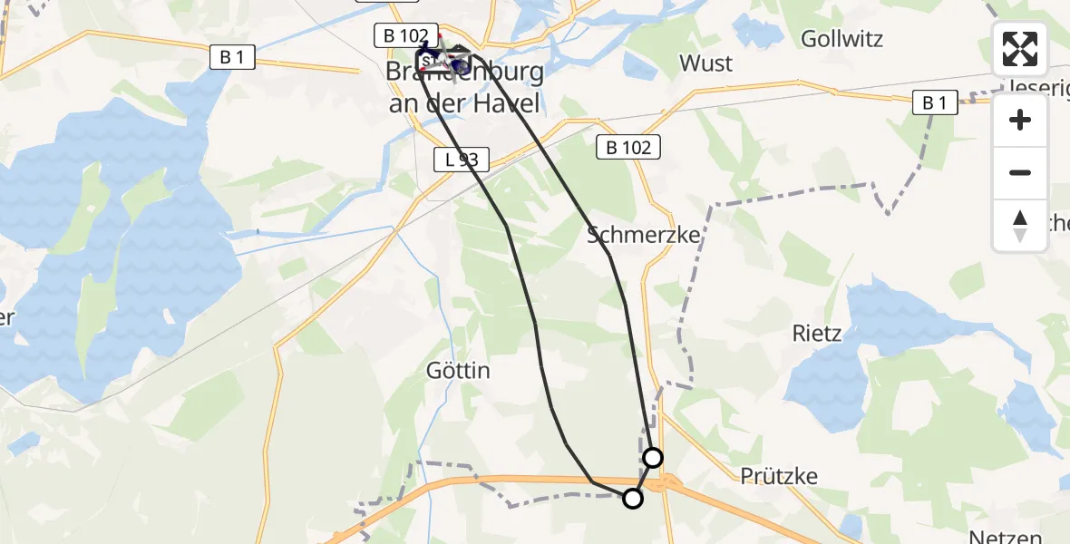 Flugroute Polizeihubschrauber Brandenburg an der Havel - Brandenburg an der Havel, 21 April 2026, 13:20