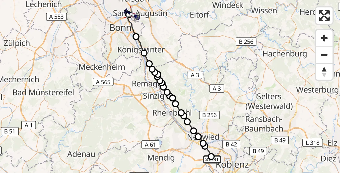 Flugroute Polizeihubschrauber Koblenz - Sankt Augustin, 21 April 2026, 13:21