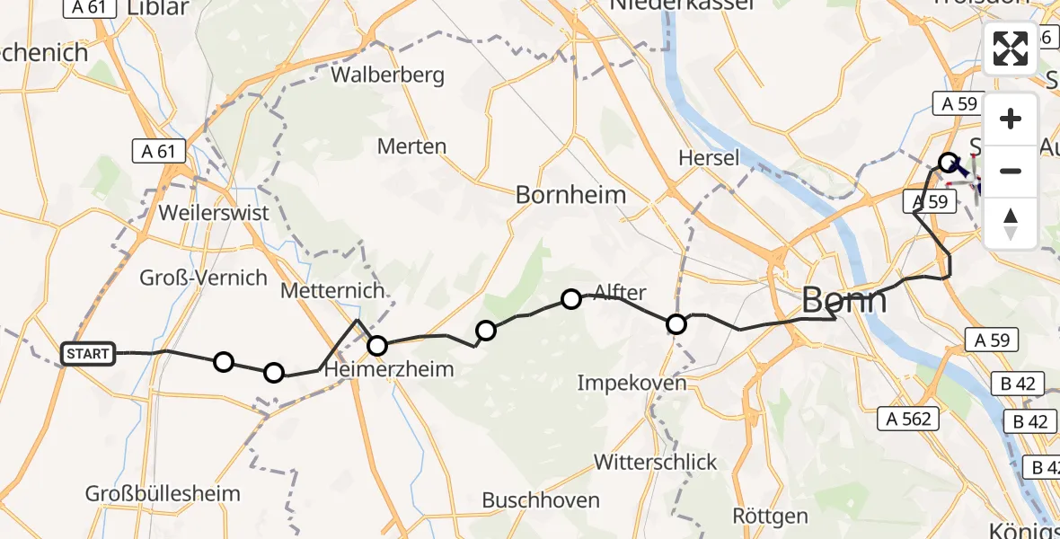 Flugroute Polizeihubschrauber Weilerswist - Sankt Augustin, 21 April 2026, 13:27