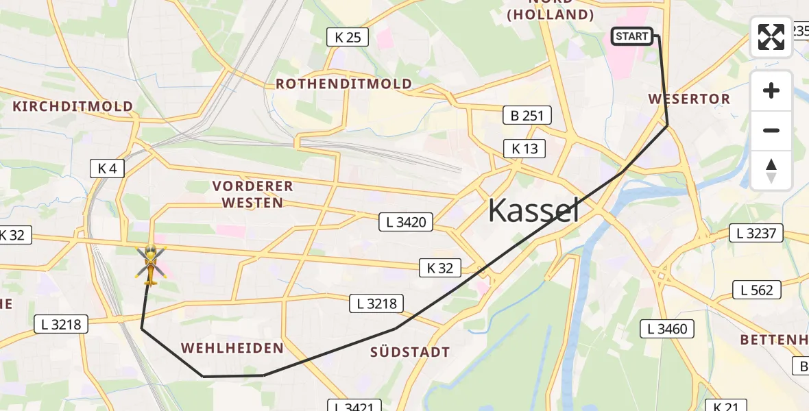 Flugroute Rettungshubschrauber Kassel - Kassel, 21 April 2026, 13:27