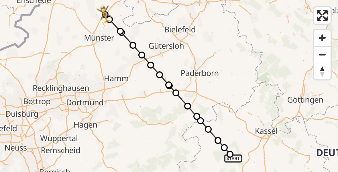 Flugroute Ambulanzhubschrauber Bad Wildungen - Christoph  Westfalen-ADAC, 21 April 2026, 13:35