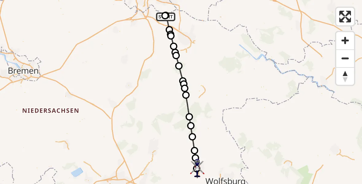 Flugroute Polizeihubschrauber Winsen (Luhe) - Gifhorn Bundespolizei Hubschrauberlandeplatz, 21 April 2026, 13:36