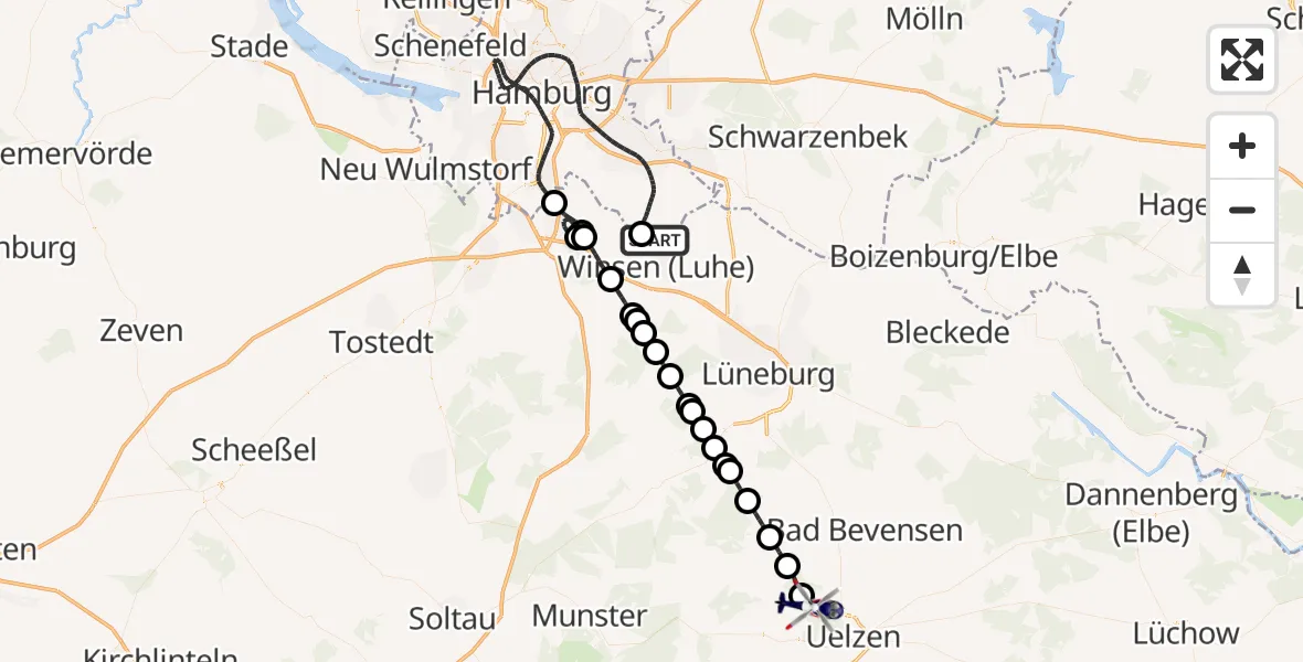 Flugroute Polizeihubschrauber Winsen (Luhe) - Schwienau, 21 April 2026, 13:39