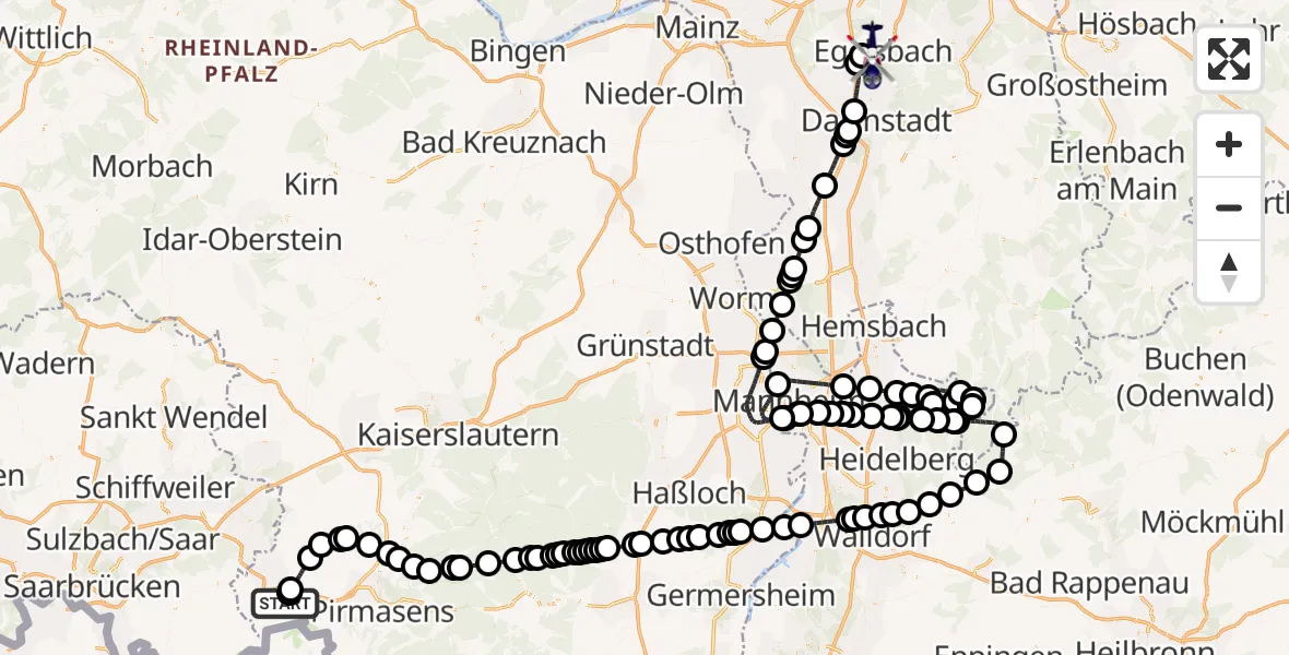 Flugroute Polizeihubschrauber Contwig - Flughafen Frankfurt-Egelsbach, 21 April 2026, 13:46