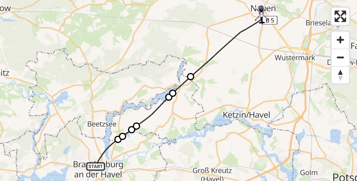 Flugroute Polizeihubschrauber Brandenburg an der Havel - Nauen, 21 April 2026, 13:51