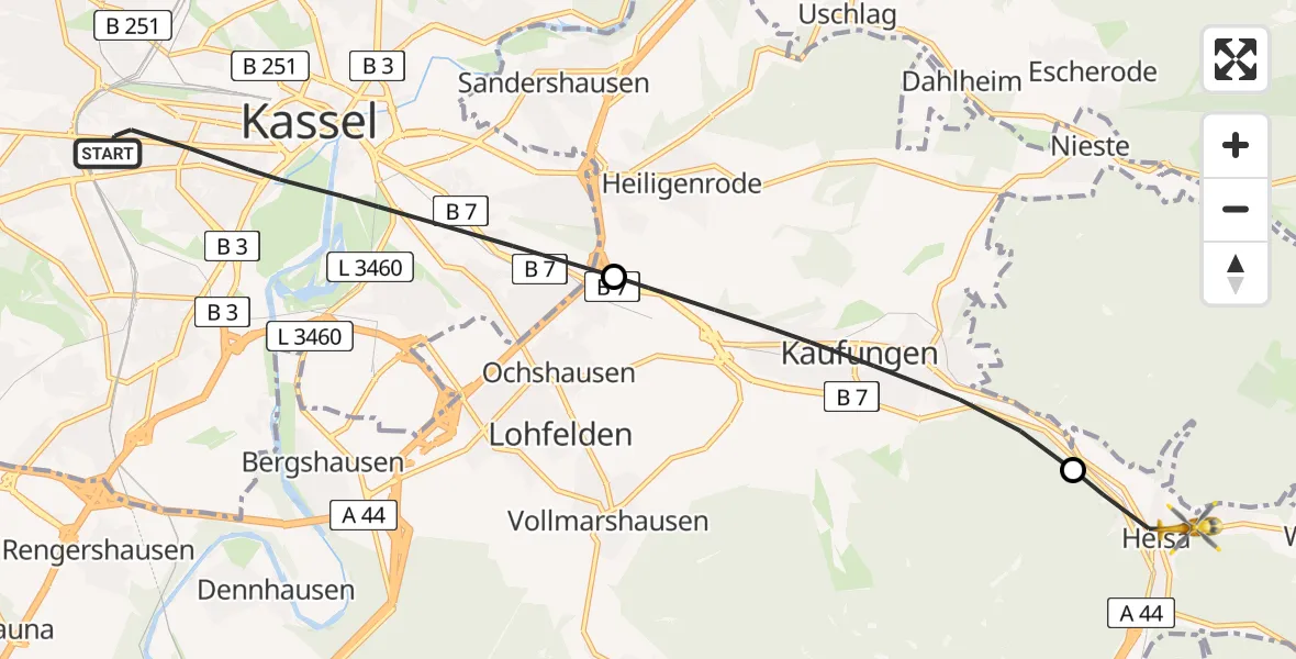 Flugroute Rettungshubschrauber Kassel - Helsa, 21 April 2026, 13:54