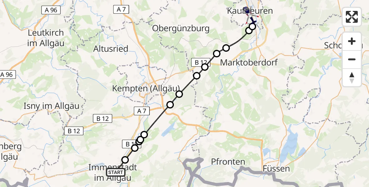 Flugroute Polizeihubschrauber Immenstadt i.Allgäu - Kaufbeuren, 21 April 2026, 13:56