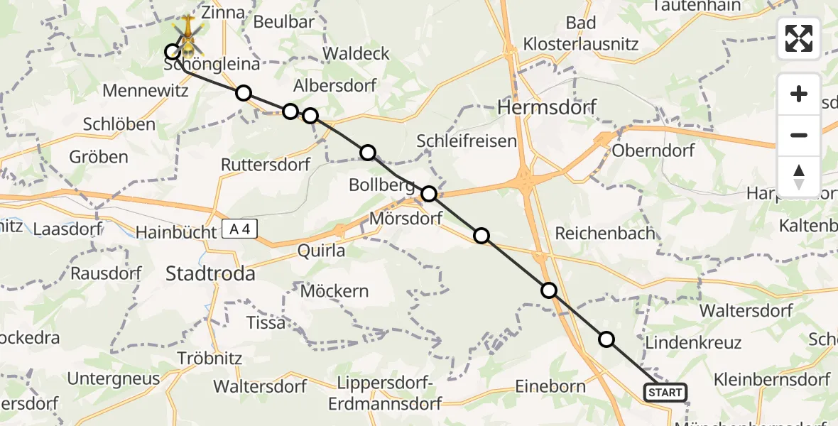Flugroute Rettungshubschrauber Tautendorf - Jena-Schöngleina Flugplatz, 21 April 2026, 13:59