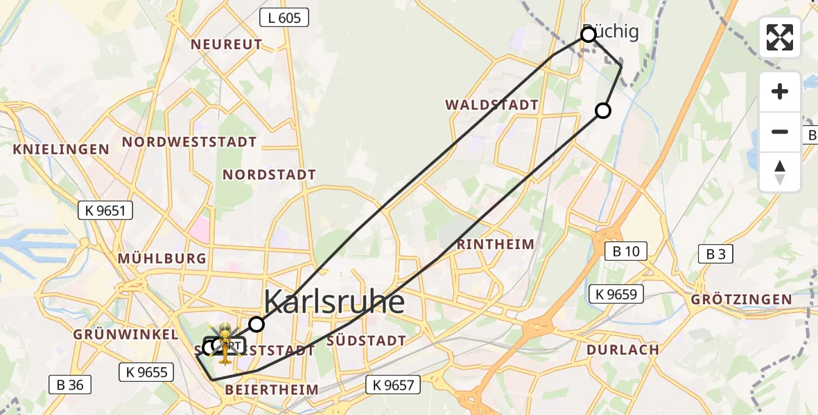 Flugroute Rettungshubschrauber Sankt Vincentius Hospital - Sankt Vincentius Hospital, 21 April 2026, 14:03