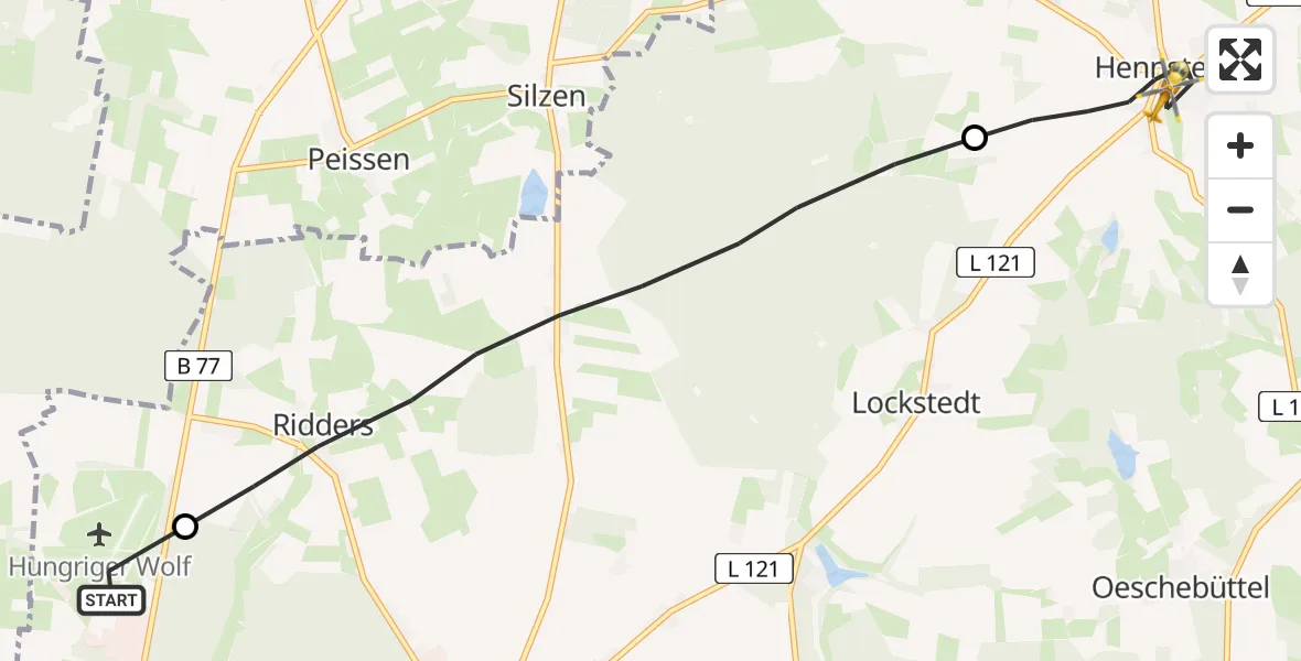 Flugroute Rettungshubschrauber Itzehoe Hungriger Wolf Flugplatz - Hennstedt, 21 April 2026, 14:06