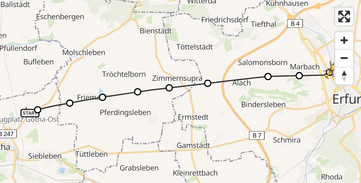 Flugroute Rettungshubschrauber Flugplatz Gotha-Ost - Helios Clinic Erfurt, 21 April 2026, 14:15