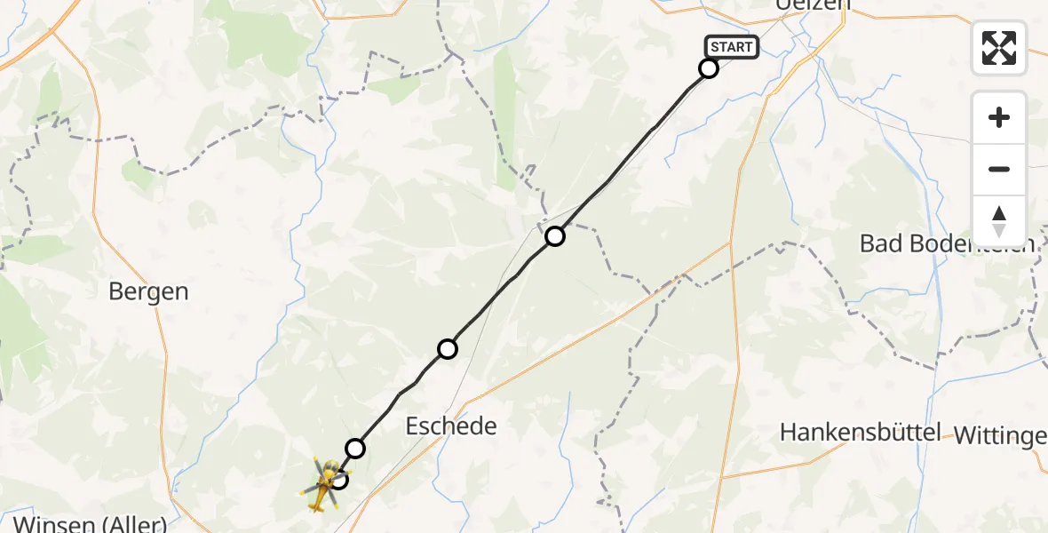Flugroute Rettungshubschrauber Uelzen - Celle, 21 April 2026, 14:16