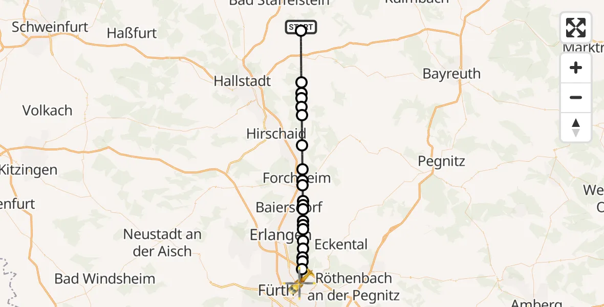 Flugroute Rettungshubschrauber Bad Staffelstein - Flughafen Nuremberg, 21 April 2026, 14:29
