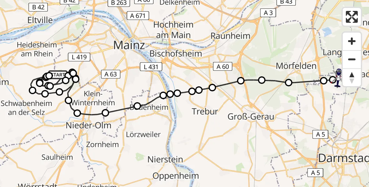 Flugroute Polizeihubschrauber Mainz-Finthen Flugplatz - Flughafen Frankfurt-Egelsbach, 21 April 2026, 14:39