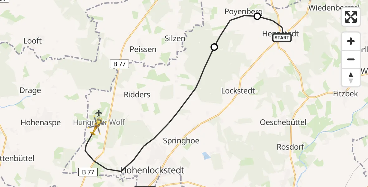 Flugroute Rettungshubschrauber Hennstedt - Hohenlockstedt, 21 April 2026, 14:42