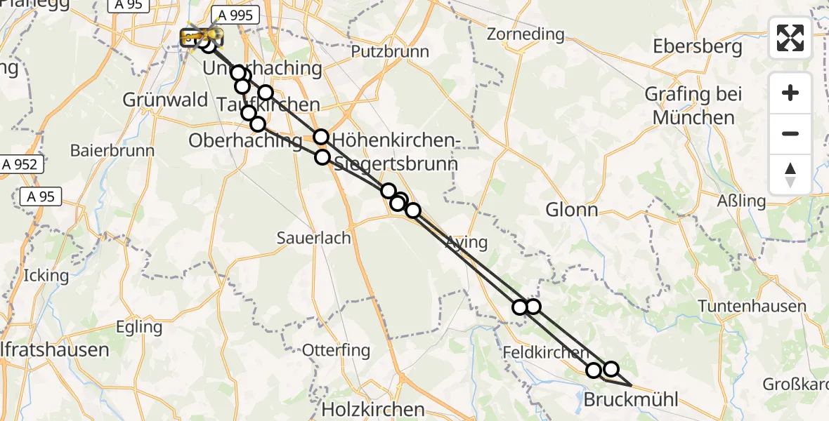 Flugroute Rettungshubschrauber ADAC Air Rescue Center Hubschrauberlandeplatz (Christoph 1) - ADAC Air Rescue Center Hubschrauberlandeplatz (Christoph 1), 21 April 2026, 14:44