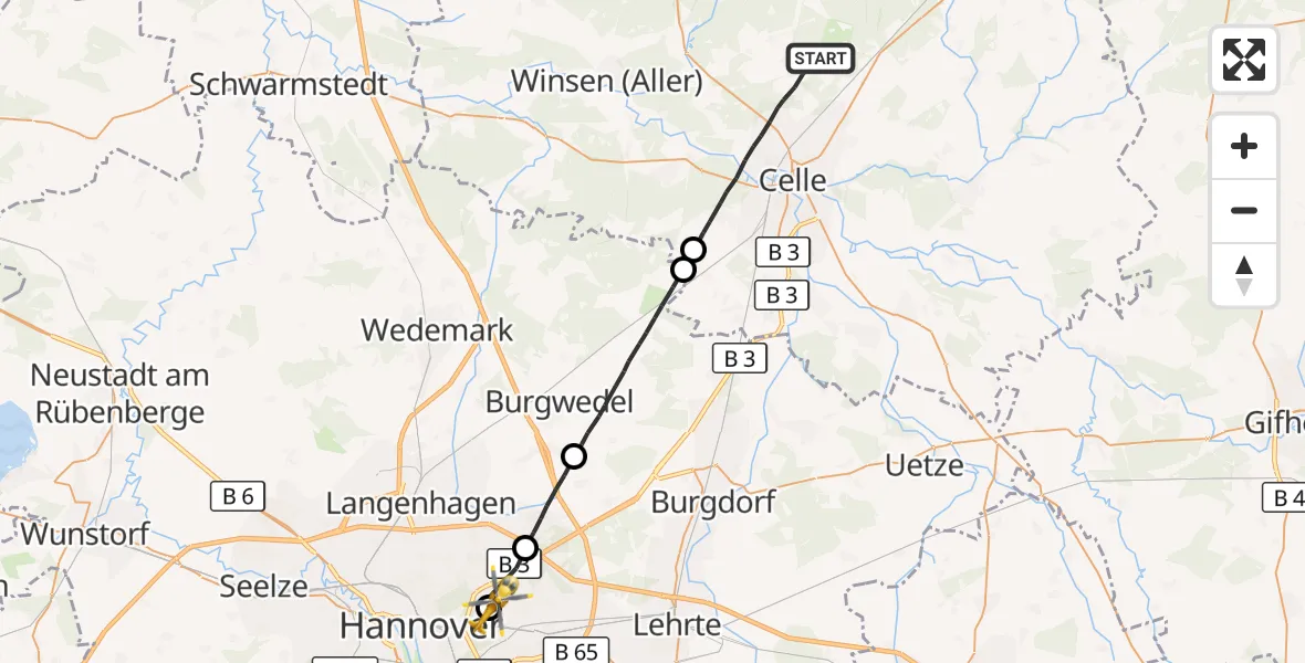 Flugroute Rettungshubschrauber Celle - Hannover Luftrettung Hubschrauberlandeplatz (Christoph 4), 21 April 2026, 14:44