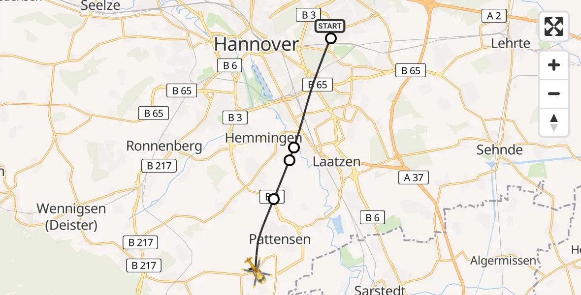 Flugroute Rettungshubschrauber Hannover Luftrettung Hubschrauberlandeplatz (Christoph 4) - Pattensen, 21 April 2026, 14:56